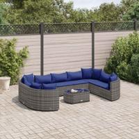 10-delige Loungeset met kussens poly rattan grijs