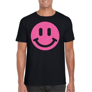 Verkleed T-shirt voor heren - Smile Emoticon - zwart - carnaval/foute party - feestkleding