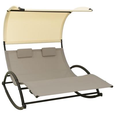 Ligbed tweepersoons met luifel textileen taupe en crèmekleurig