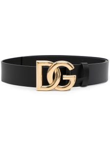 Dolce & Gabbana ceinture en cuir à plaque logo - Noir