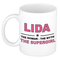 Naam cadeau mok/ beker Lida The woman, The myth the supergirl 300 ml - Naam mokken