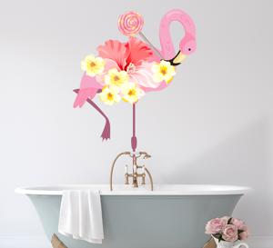 Muurstickers vogels Flamingo met een lolly