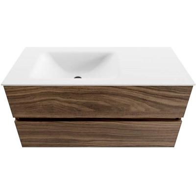MONDIAZ VICA Badkamermeubelset - 100x50cm - 2 lades - Mocha - wastafel CLOUD links - zonder kraangat - Talc VICA100MCH2LL0CLTal