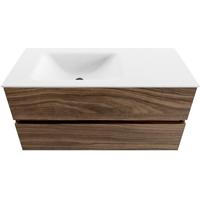 MONDIAZ VICA Badkamermeubelset - 100x50cm - 2 lades - Mocha - wastafel CLOUD links - zonder kraangat - Talc VICA100MCH2LL0CLTal