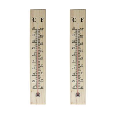 Gerimport Thermometer - 2x - hout - 39 x 7 cm - naturel - tot 50 graden Celsius