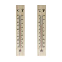 Gerimport Thermometer - 2x - hout - 39 x 7 cm - naturel - tot 50 graden Celsius