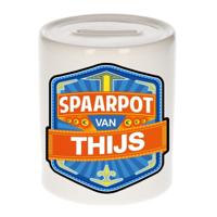 Kinder spaarpot met naam - Thijs - keramiek - met dop - wit - Sparen - Spaargeld van Thijs