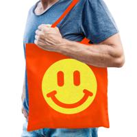 Cadeau tas voor heren - glitter smiley - oranje - katoen - 42 x 38 cm - Vaderdag - verjaardag