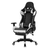 Gaming stoel met uittrekbare voetsteun 2D armsteun zwart/wit in kunstleer ML-Design - thumbnail