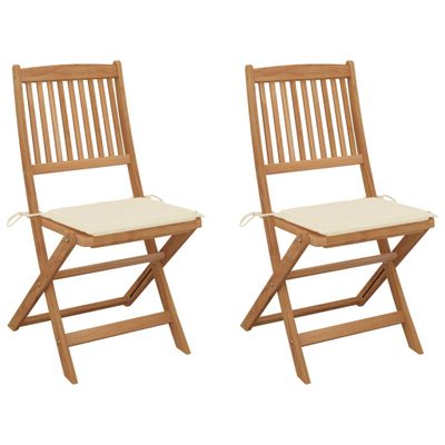 VidaXL Set van 2 klapstoelen met kussens, gemaakt van massief acaciahout.