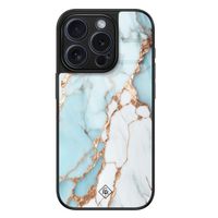 iPhone 15 Pro glazen hardcase - Marmer lichtblauw