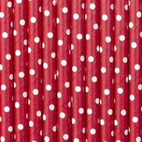 Drinkrietjes - papier - 30x - rood/wit polkadots - 19,5 cm - rietjes - Drinkrietjes