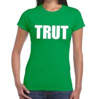 Foute Party feestkleding t-shirt - met tekst TRUT - groen - voor dames - korte mouwen