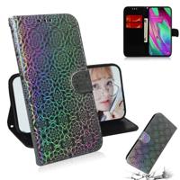 Voor Galaxy A40 effen kleur kleurrijke magnetische Buckle horizontale Flip PU lederen draagtas met houder & kaartsleuven & portemonnee & Lanyard (zilv
