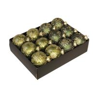 Kerstballen - 12 stuks - groen - 7.5 cm - Luxe glazen kerstballen - kerstversiering - thumbnail