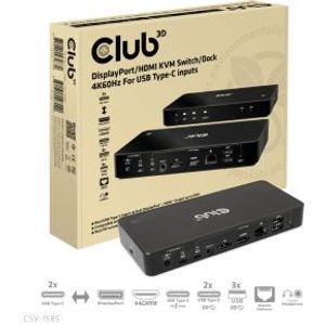 CLUB3D DisplayPort/HDMI KVM Switch/Dock 4K60Hz For USB Type-C inputs