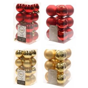 Kerstversiering kunststof kerstballen mix goud/ rood 4 en 6 cm pakket van 80x stuks