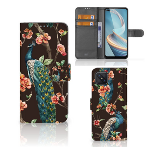 OPPO Reno4 Z Telefoonhoesje met Pasjes Pauw met Bloemen