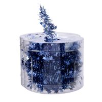 Decoris kerstslinger - 2x st- met sterren - donkerblauw - lametta - 700 cm - thumbnail