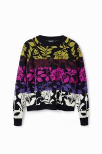 Jacquard trui met bloemen - BLACK - M