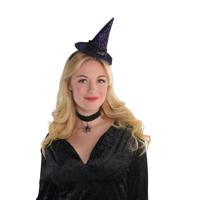 Diadeem met heksenhoed - zwart/paars - haarband - kunststof - Horror/Halloween - heks