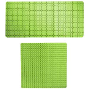 MSV Douche/bad anti-slip matten set badkamer - rubber - 2x stuks - limegroen - 2 formaten