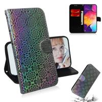 Voor Galaxy A50 effen kleur kleurrijke magnetische Buckle horizontale Flip PU lederen draagtas met houder & kaartsleuven & portemonnee & Lanyard (zilv