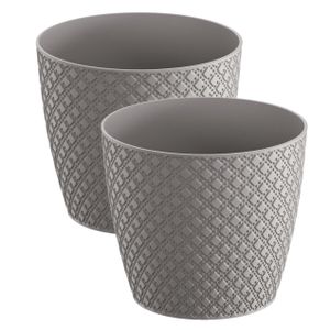 2x stuks orient stijl plantenpot/bloempot kunststof dia 13 cm en hoogte 11 cm steengrijs