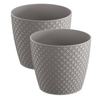 2x stuks orient stijl plantenpot/bloempot kunststof dia 13 cm en hoogte 11 cm steengrijs - thumbnail