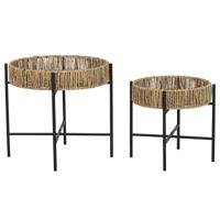 Set van 2 tafels Home ESPRIT Zwart Natuurlijk Metaal 49 x 49 x 44 cm