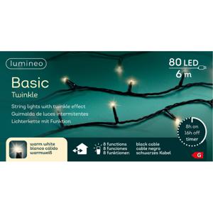 Kerstverlichting - 80 led lampjes - warm wit - 6 meter - zwart snoer - lichtsnoer