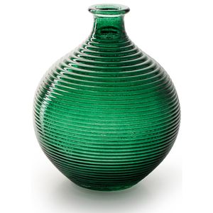 Bloemenvaas/flesvaas - groen - bolvorm met ribbel - D16 x H20 cm