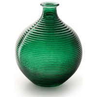 Bloemenvaas/flesvaas - groen - bolvorm met ribbel - D16 x H20 cm - thumbnail