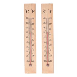 Thermometer - 2x - voor binnen en buiten - hout - 40 x 7 cm - Celsius/Fahrenheit - Buitenthermometers