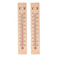 Thermometer - 2x - voor binnen en buiten - hout - 40 x 7 cm - Celsius/Fahrenheit - Buitenthermometers