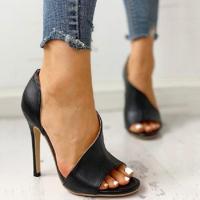 Vis mond sandalen vrouwelijke stiletto hakken holle vrouwen schoenen grootte: 38 (zwart)