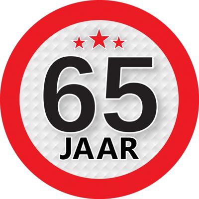 65 jaar leeftijd sticker - rond - Dia 9 cm - 65 jaar verjaardag - jubileum - leeftijd versiering