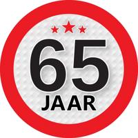 65 jaar leeftijd sticker - rond - Dia 9 cm - 65 jaar verjaardag - jubileum - leeftijd versiering