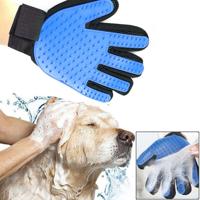 Linkerhand vijf vinger Deshedding borstel handschoen huisdier zachte efficiënte massage verzorging (blauw)