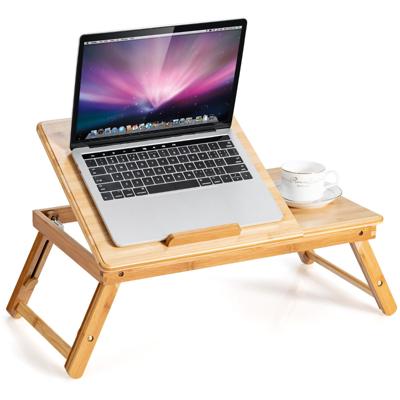 Bamboe Laptoptafel Inklapbaar Notebooktafel Kantelbaar Lapdesk met Lade Opvouwbare Bedtafel voor Het Lezen van Ontbijt Natuur