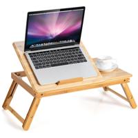 Bamboe Laptoptafel Inklapbaar Notebooktafel Kantelbaar Lapdesk met Lade Opvouwbare Bedtafel voor Het Lezen van Ontbijt Natuur
