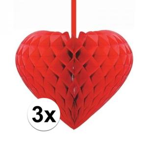 Rood decoratie hartje figuur - 3x - D15 cm - valentijn decoratie / versiering - Love - papier