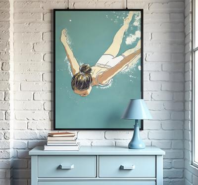 Zwemmer poster artistieke tekening