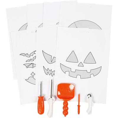 Pompoen gereedschap set - 5-delig - inclusief sjablonen - Halloween pompoenen uithollen