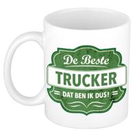 De beste trucker dat ben ik cadeau - koffiemok / beker - wit met groen embleem - 300 ml