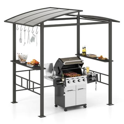 Grillpaviljoen Outdoor Grilloverkapping met Zijplanken Overkapping voor Grill Tuinpaviljoen Metaal 248 x 150 x 232 cm Zwart