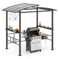 Grillpaviljoen Outdoor Grilloverkapping met Zijplanken Overkapping voor Grill Tuinpaviljoen Metaal 248 x 150 x 232 cm Zwart