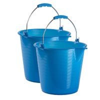 2x stuks huishoud schoonmaak emmers kunststof blauw 9 liter inhoud 30 x 26 cm