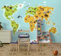 Dieren wereldkaart fotobehang