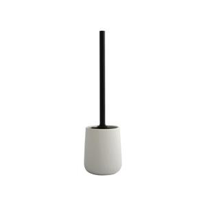 MSV Toiletborstel in houder/wc-borstel Malmo - keramiek/rvs - wit/zwart - 39 x 10 cm - Toiletborstels